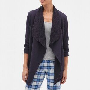2/$30 GAP Sherpa-Lined Open-Front Jacket in French Terry Dark Indigo XS/S #A1776